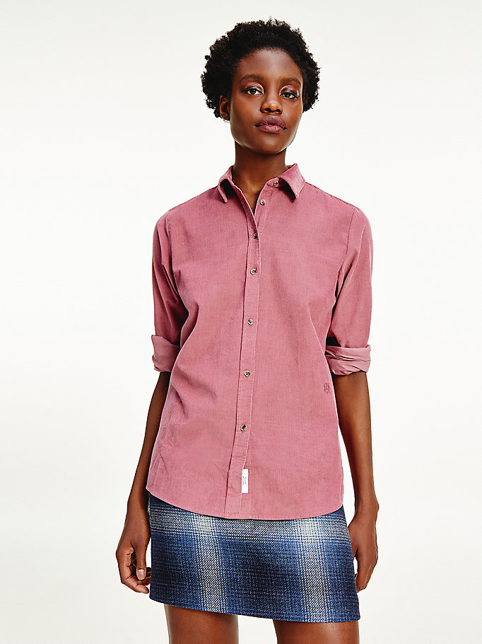 red relaxed fit corduroy shirt for women tommy hilfiger
