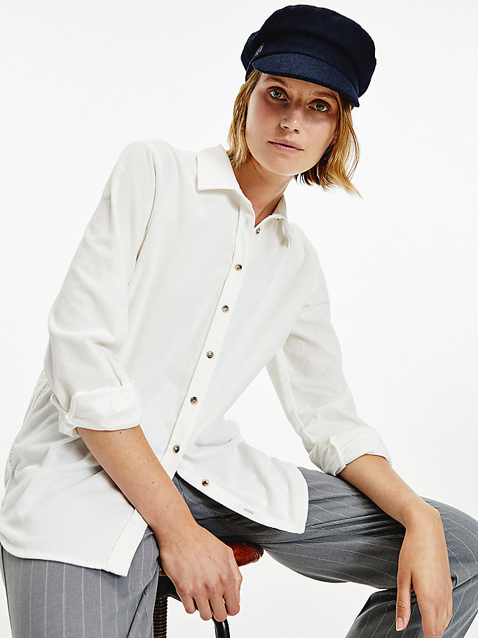 white relaxed fit corduroy shirt for women tommy hilfiger
