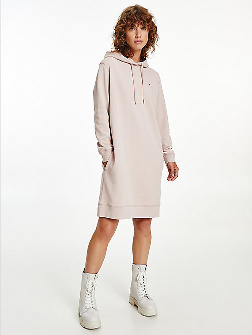 beige organic cotton hoody dress for women tommy hilfiger