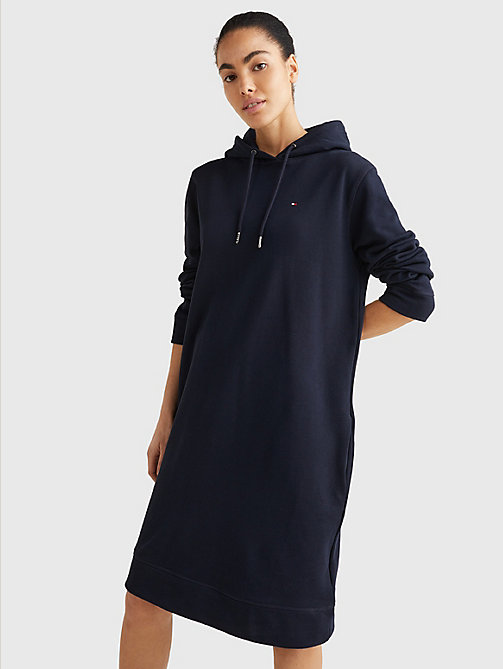 blue organic cotton hoody dress for women tommy hilfiger