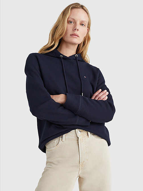 blue organic cotton terry hoody for women tommy hilfiger
