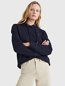 blue organic cotton terry hoody for women tommy hilfiger