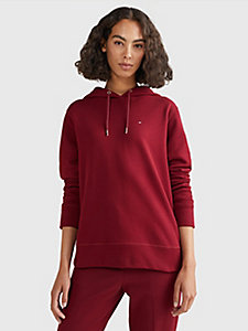 rot terry-hoodie aus reiner bio-baumwolle für damen - tommy hilfiger