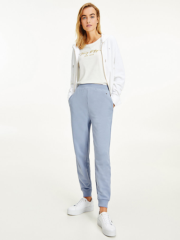 blue organic cotton relaxed fit joggers for women tommy hilfiger