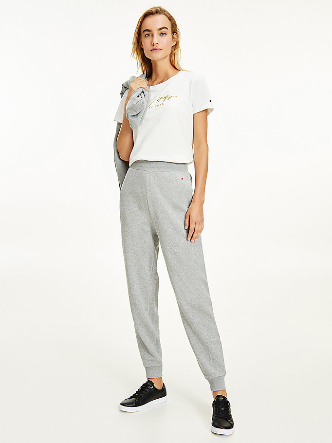 grey organic cotton relaxed fit joggers for women tommy hilfiger