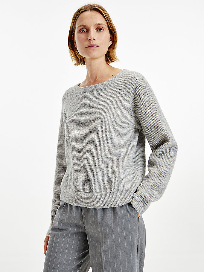 grey alpaca wool wide neck relaxed jumper for women tommy hilfiger
