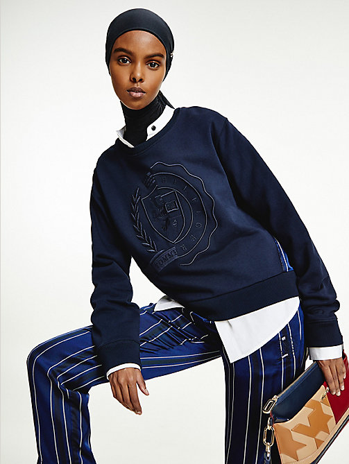 blue tommy icons logo embroidery sweatshirt for women tommy hilfiger