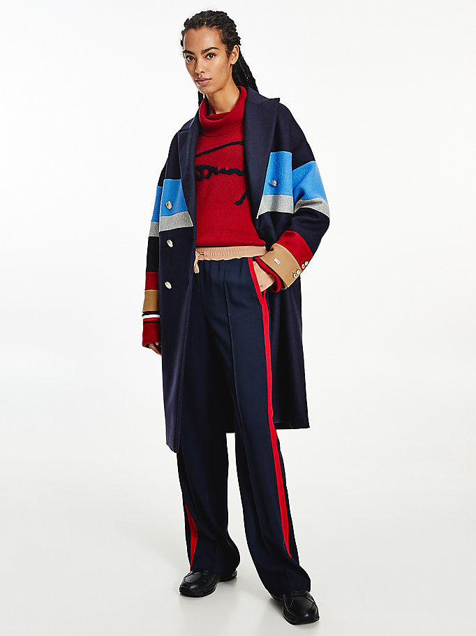 blue crepe colour-blocked drawstring waist trousers for women tommy hilfiger