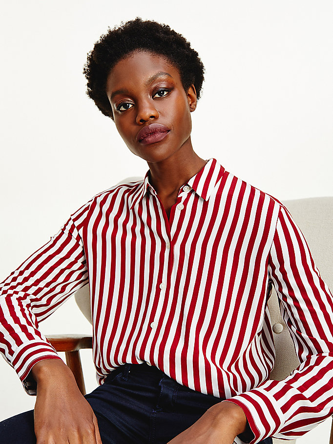 red viscose regular fit printed blouse for women tommy hilfiger