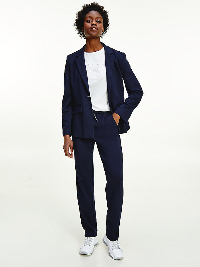 blue single breasted relaxed fit blazer for women tommy hilfiger