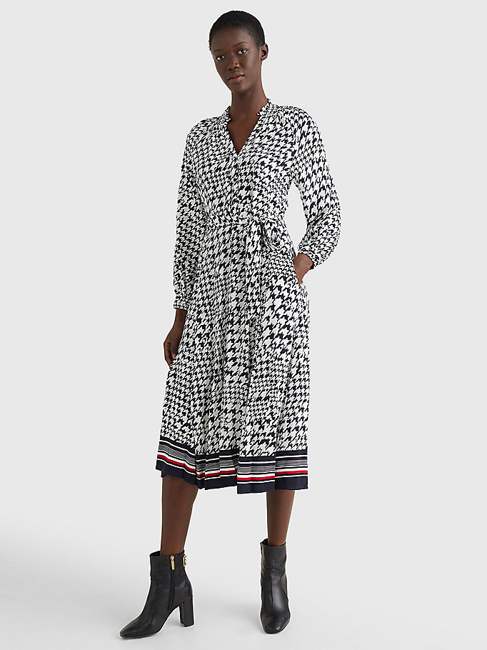 blue houndstooth relaxed fit midi dress for women tommy hilfiger