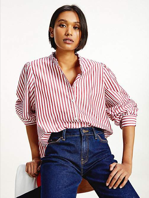 red stripe relaxed fit frill blouse for women tommy hilfiger