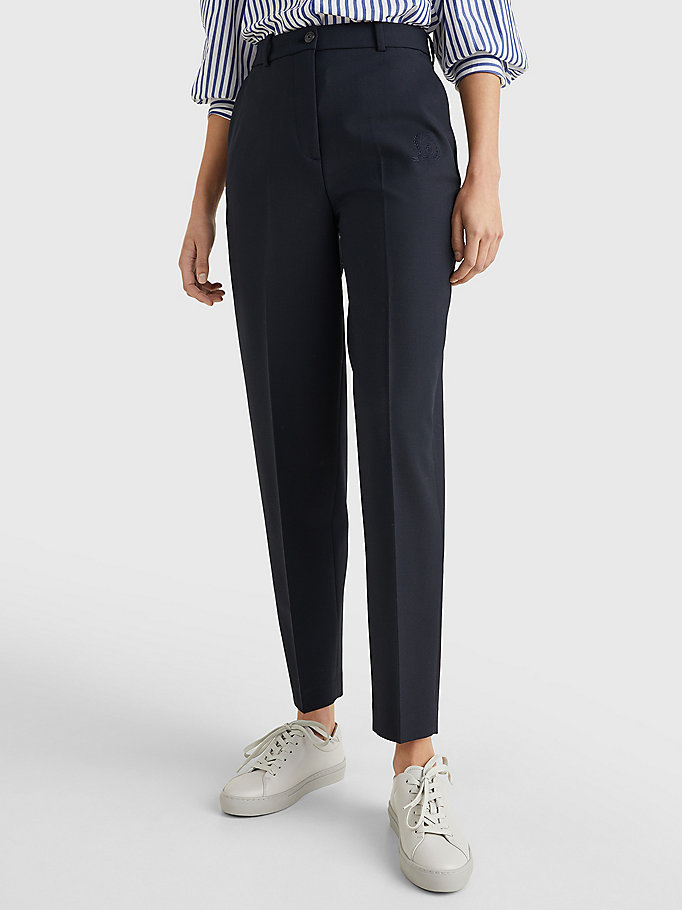 blauw tommy icons high rise tapered broek voor dames - tommy hilfiger