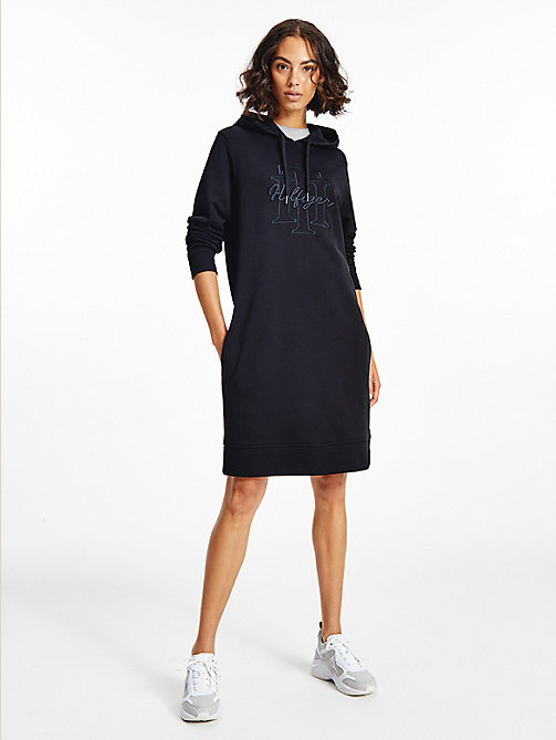 black monogram embroidery hoody dress for women tommy hilfiger