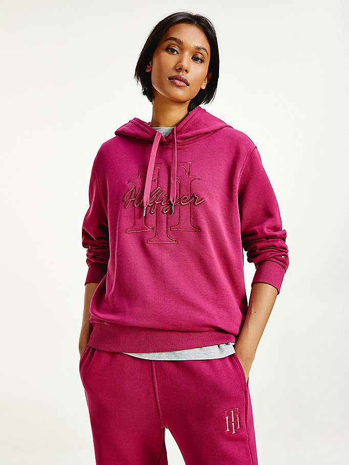 red monogram embroidery regular fit hoody for women tommy hilfiger