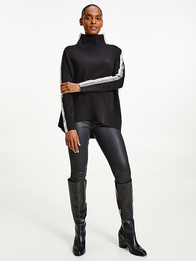 black sparkle stripe relaxed fit jumper for women tommy hilfiger