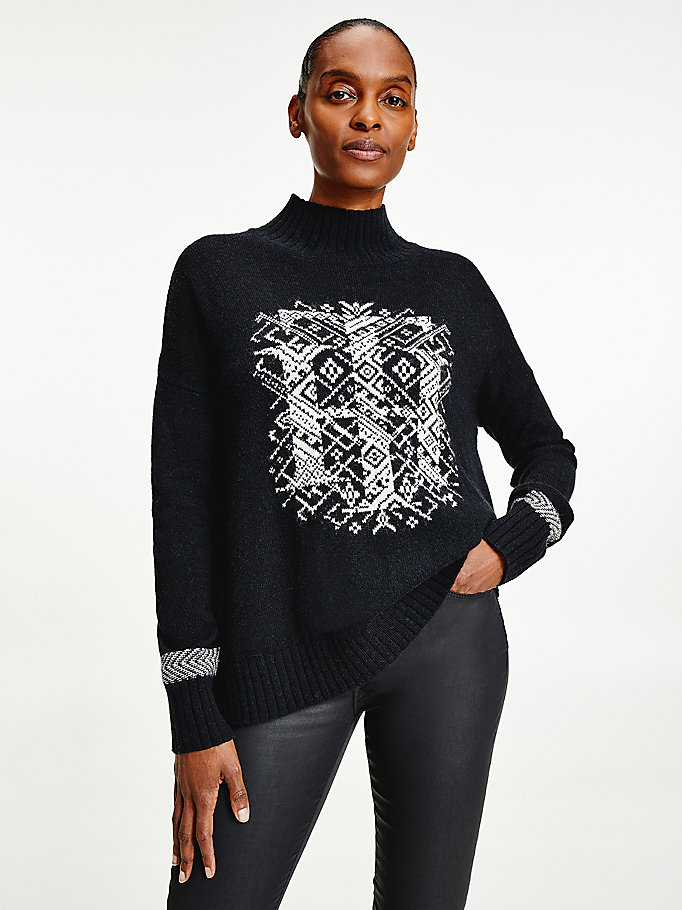 schwarz relaxed fit alpaka-pullover mit monogramm für damen - tommy hilfiger