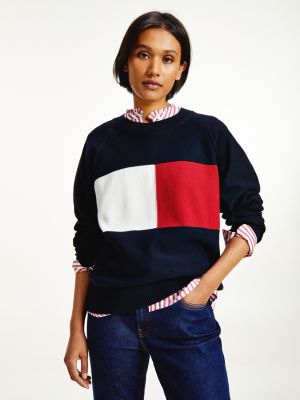 Biologisch katoenen trui met vlag | BLAUW | Tommy Hilfiger