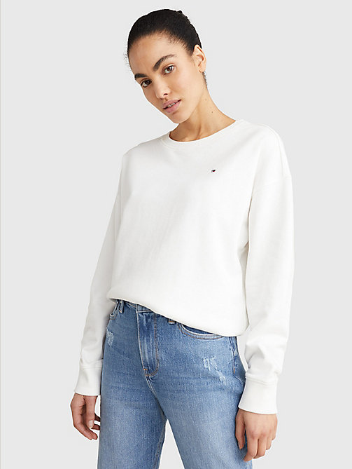 white crew neck relaxed fit sweatshirt for women tommy hilfiger
