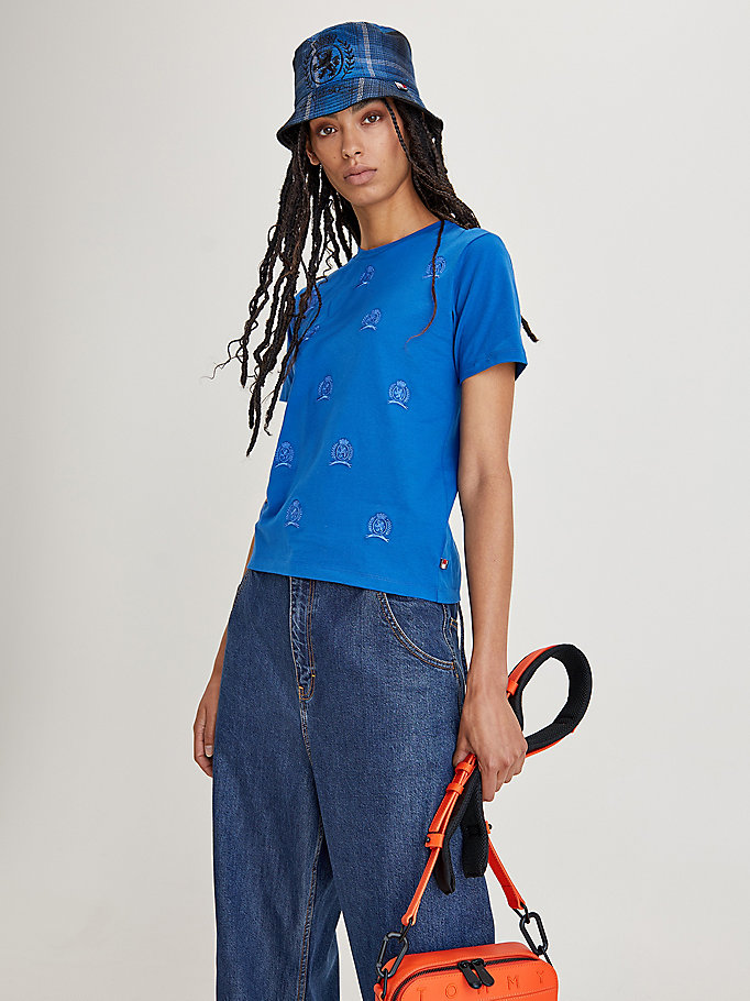 blue crest organic cotton slim fit t-shirt for women tommy hilfiger