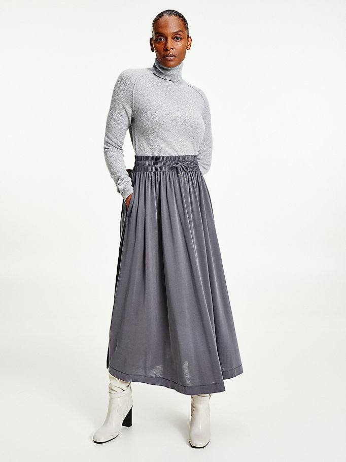 grey tommy icons pleated midi skirt for women tommy hilfiger