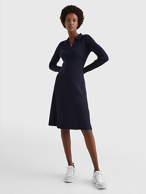 robe-polo moulante en coton bio bleu pour femmes tommy hilfiger