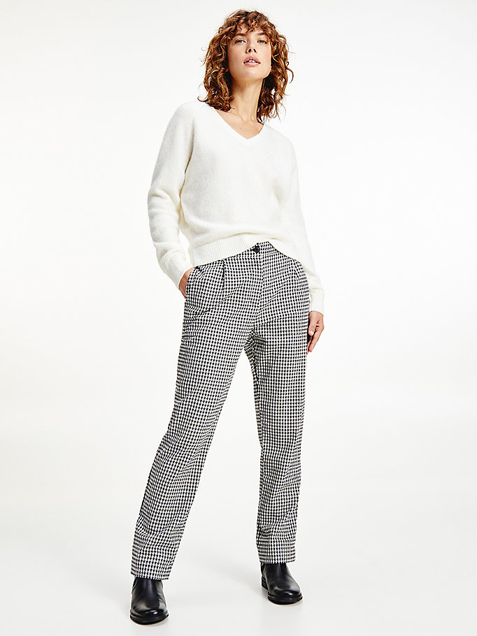 blue tapered houndstooth virgin wool trousers for women tommy hilfiger