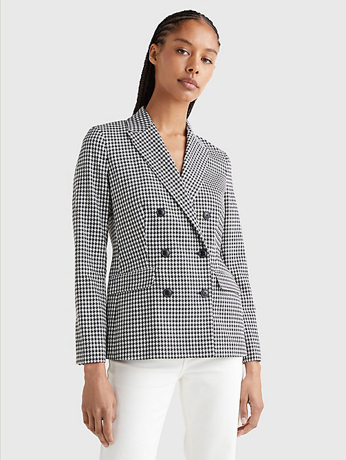 blue double breasted houndstooth virgin wool blazer for women tommy hilfiger