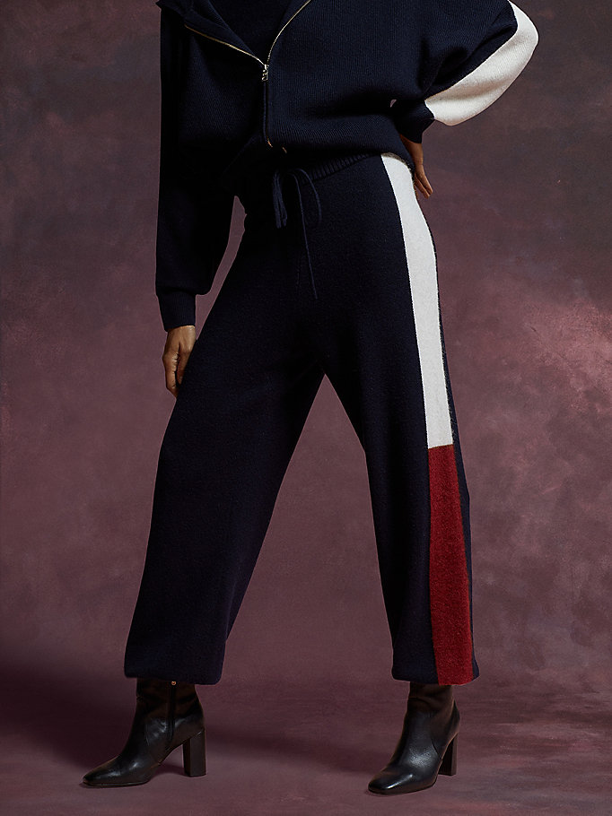 blauw th collection relaxed fit broek met vlag voor dames - tommy hilfiger