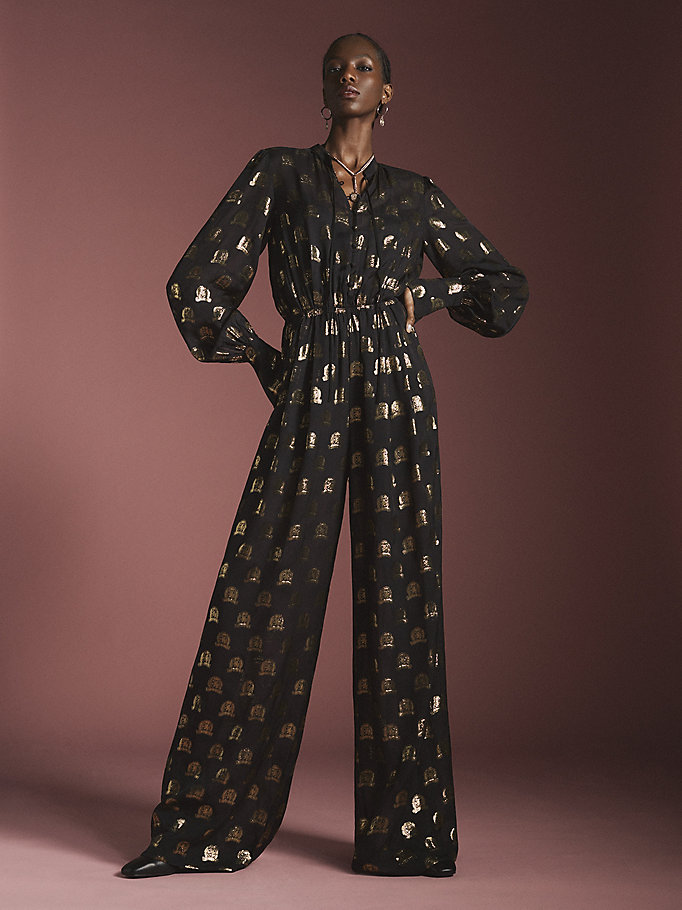 zwart th collection viscose jumpsuit met embleem voor dames - tommy hilfiger