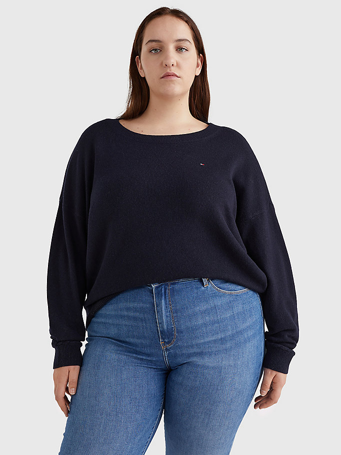 blue curve pure wool round neck jumper for women tommy hilfiger