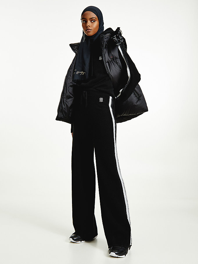 zwart th flex wide fit broek met metallic streep voor women - tommy hilfiger