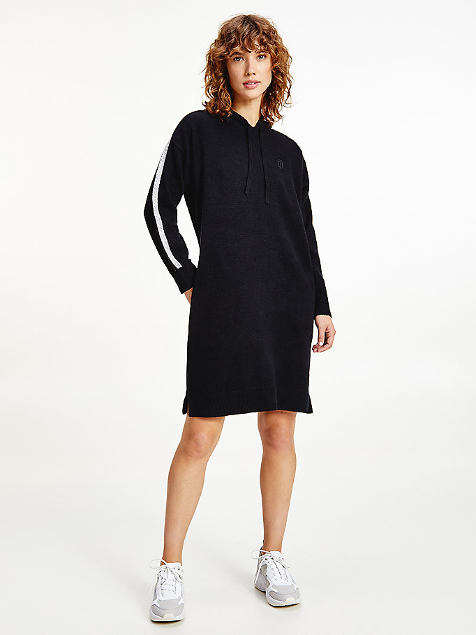 zwart th flex relaxed fit hoodie-jurk voor women - tommy hilfiger