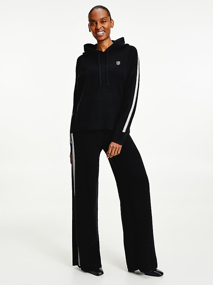 zwart th flex relaxed fit metallic hoodie voor women - tommy hilfiger