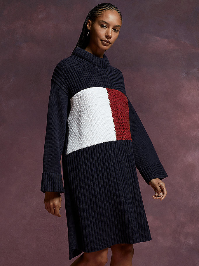 abito pullover th collection relaxed fit blu da women tommy hilfiger