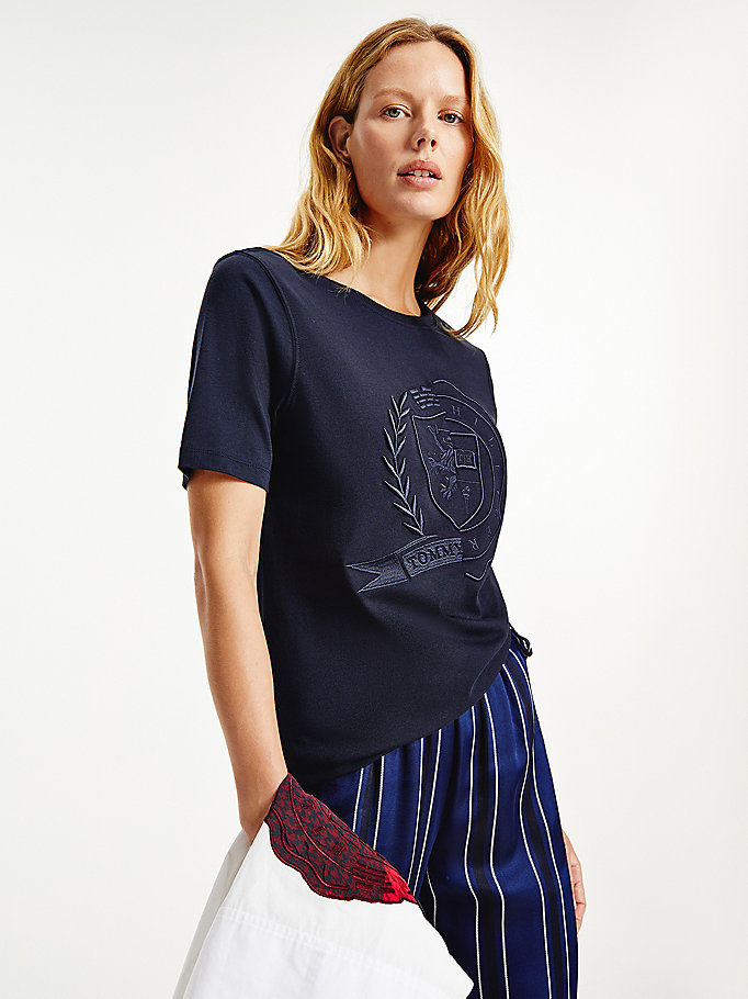 blue tommy icons organic cotton t-shirt for women tommy hilfiger