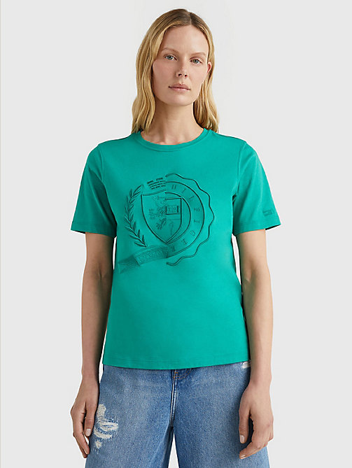 camiseta tommy icons de algodón orgánico verde de mujer tommy hilfiger
