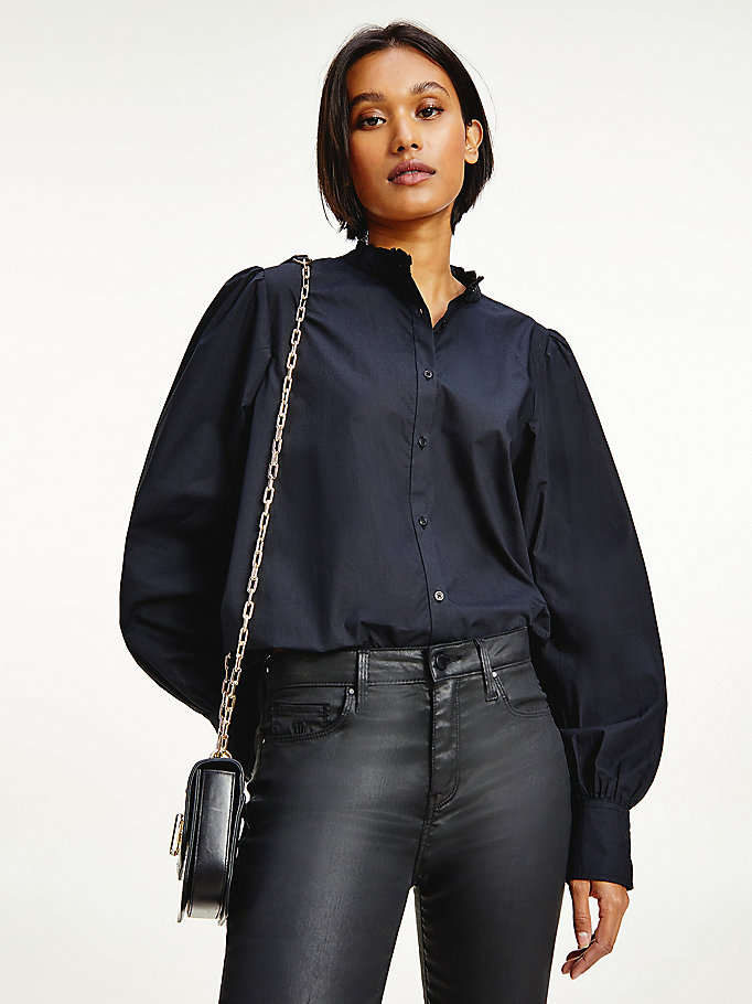 zwart relaxed fit blouse met opstaande kraag voor women - tommy hilfiger