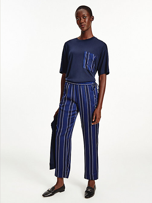 blue tommy icons stripe relaxed tapered trousers for women tommy hilfiger