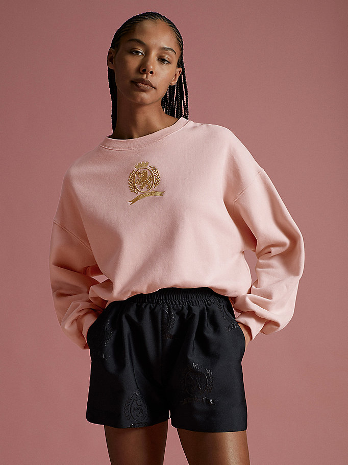 felpa th collection relaxed fit con stemma rosa da women tommy hilfiger