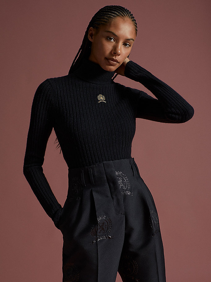 zwart th collection slim fit trui met embleem voor women - tommy hilfiger