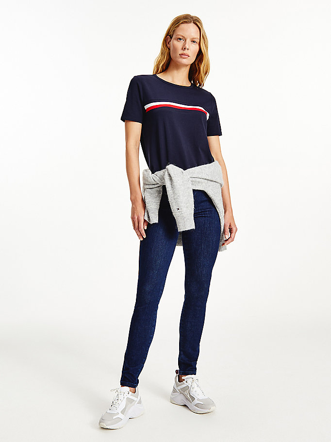 blue signature tape crew neck t-shirt for women tommy hilfiger