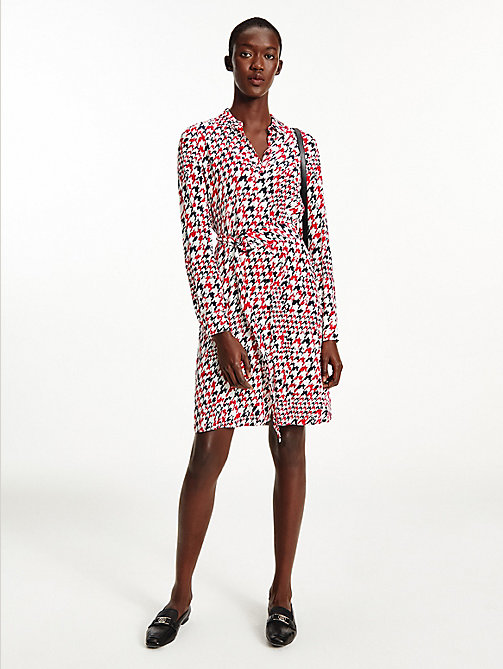 red houndstooth relaxed fit viscose shirt dress for women tommy hilfiger