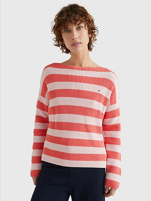 Rainbow Striped Womens Wool Blend Slim Fit Boat Neck Fashion Sweater Knitwear Ch 