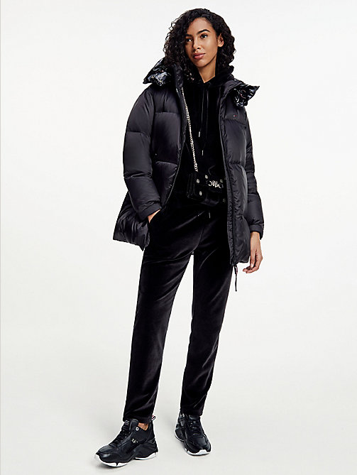 black gloss matte down puffer jacket for women tommy hilfiger