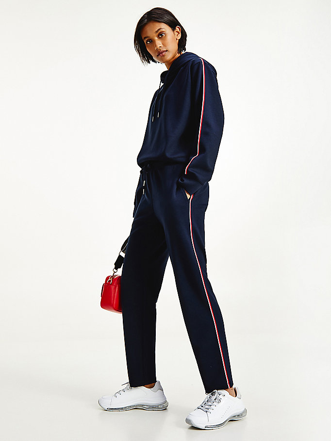 blauw relaxed fit jogger met signature-tape voor dames - tommy hilfiger