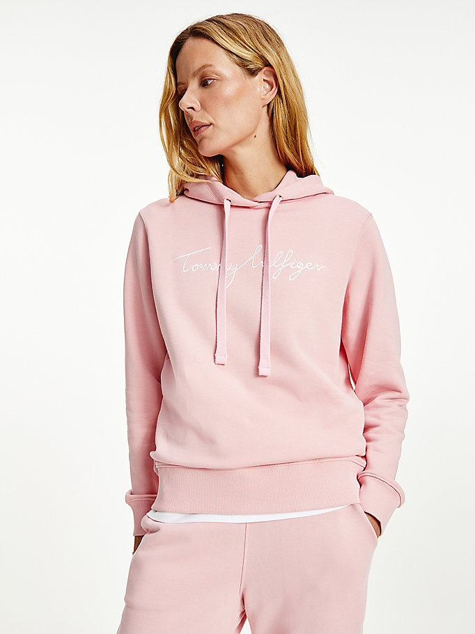 pink essential signature logo hoody for women tommy hilfiger
