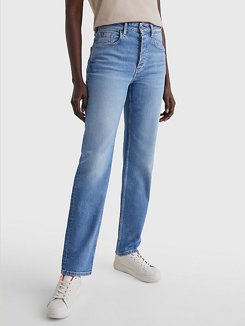 denim high rise straight jeans met fading voor women - tommy hilfiger