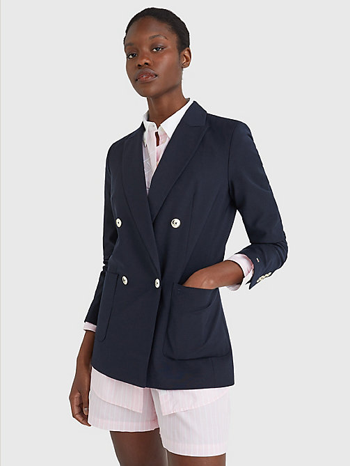 blue double breasted blazer for women tommy hilfiger