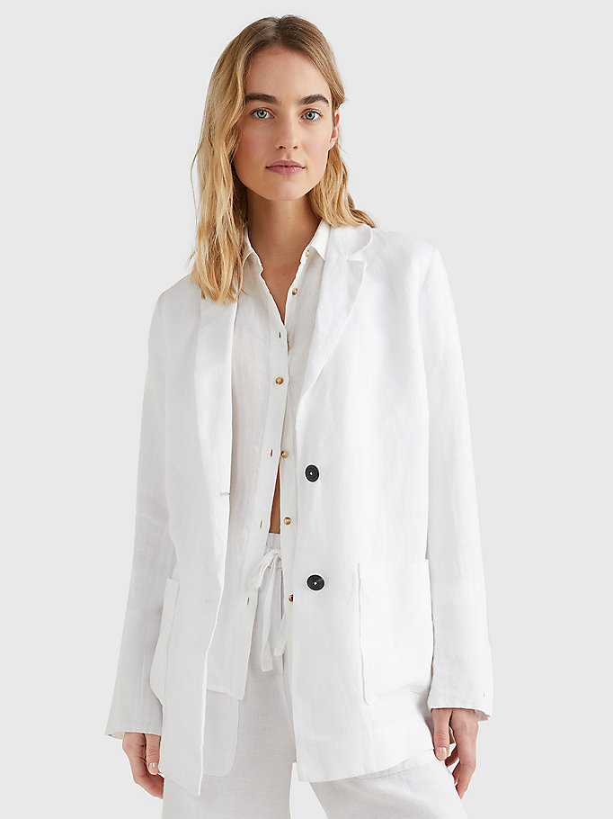wit relaxed fit blazer van linnen voor dames - tommy hilfiger